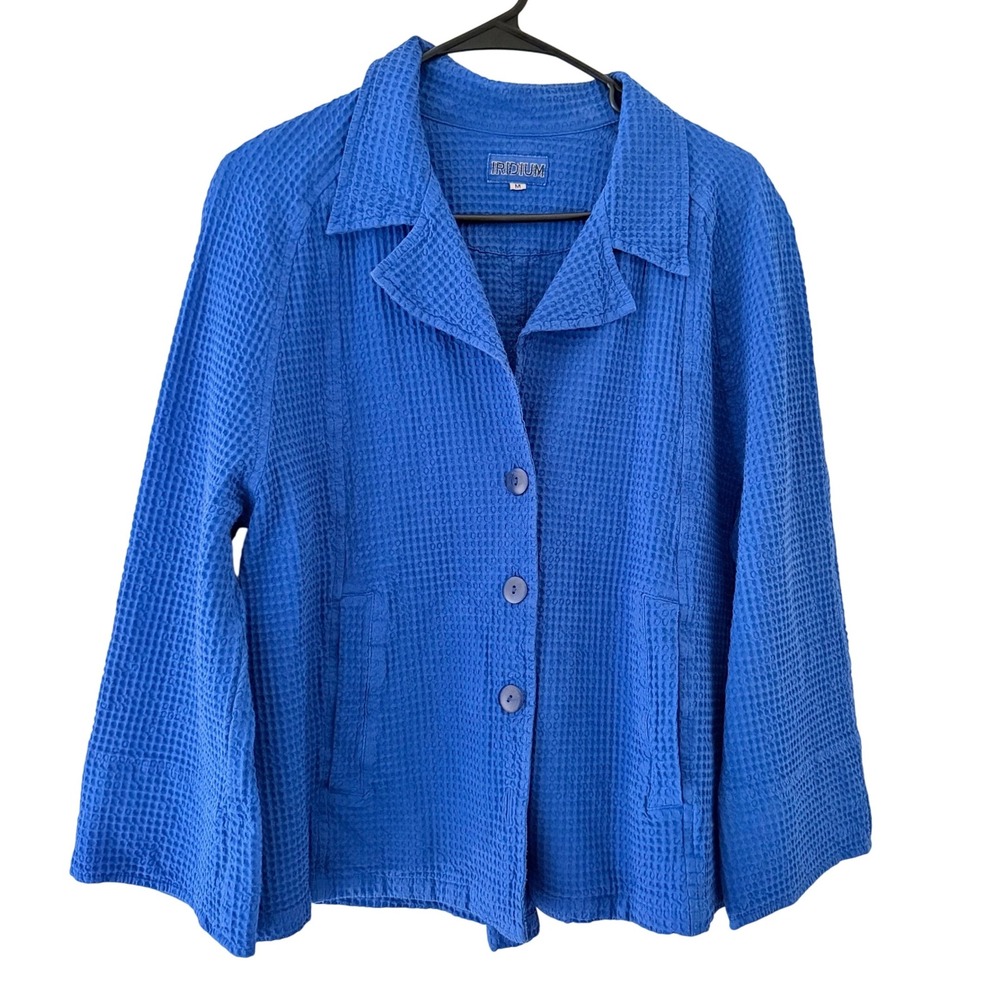 Iridium Jacket Women's M Blue Textured Waffle Cotton Lagenlook‎